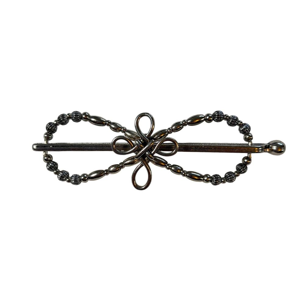 Lilla Rose silver flexi beaded hair clip, celtic cross with engraved fastener.